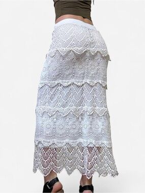 NWT grace elements cotton white crochet tiered skirt